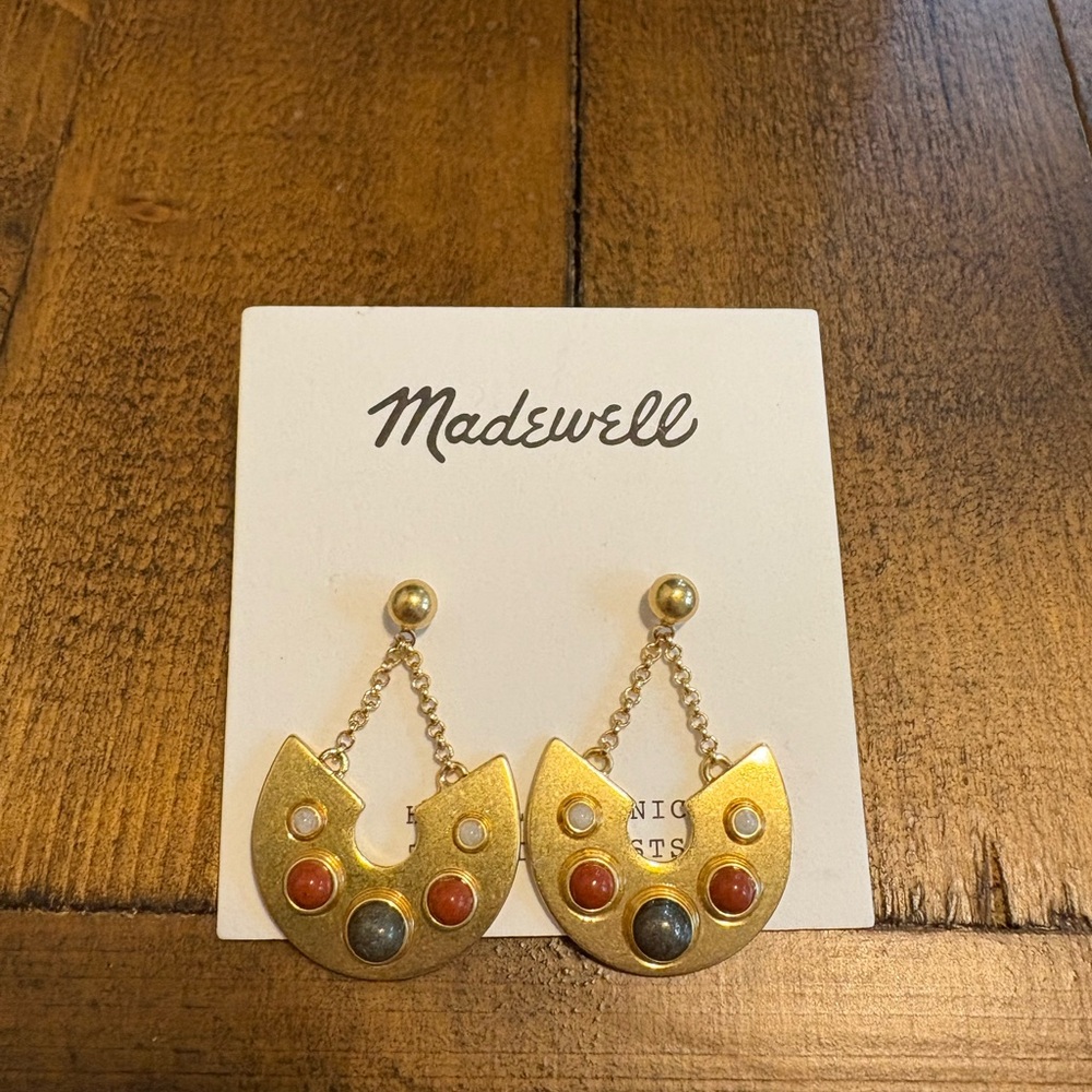 Madewell Gold Teardrop Earrings with Colorful Dots